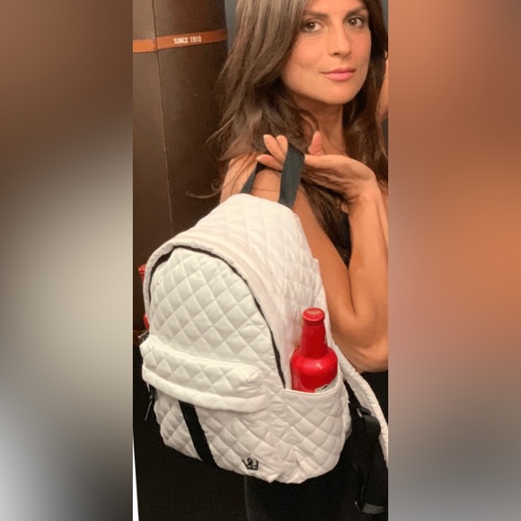 OLIVER THOMAS 24 + 7 Small quilted Backpack white/black stripe NWOT - Picture 2 of 14